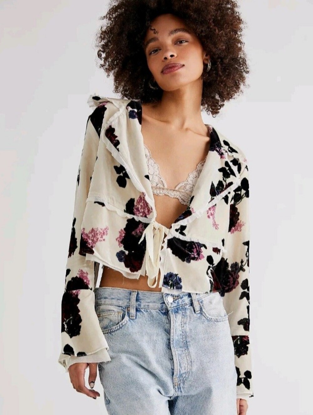 Free People Nicki Velvet Floral Jacket Size Small Daisy Jones Boho Gypsy Rocker